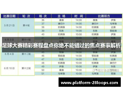 足球大赛精彩赛程盘点你绝不能错过的焦点赛事解析